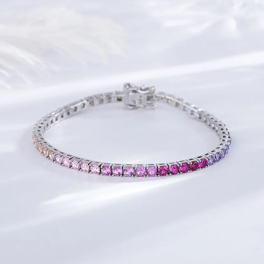 925 Silver Tennis Bracelet, 3mm Pave CZ, Dark Ruby/Rainbow/Blue/Green/Black, Eternity Design, Fine Jewelry for Women