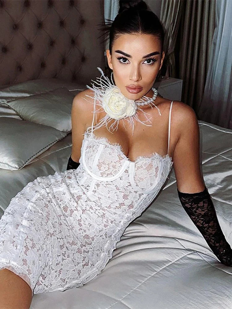 Summer Women Lace Strap Mini Dress Bodycon Sexy Streetwear Party Club Outfits