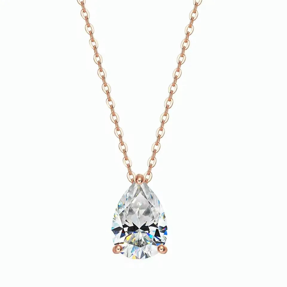 1/2/3/4CT Pear Cut D Color Moissanite Rings/Necklace For Women S925 Silver VVS1 Lab Diamond Waterdrop Pendant Jewely Gift