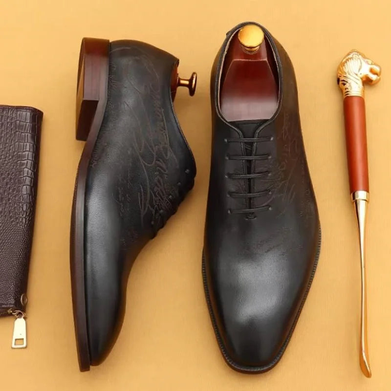 First-layer Cowhide One-piece Leather Oxford Shoes With Laser Engraving Men's Business Formal Shoes Oxfords Social Shoes Man