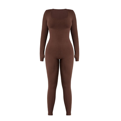 Women's one-piece yoga suit black jumpsuit long sleeved bodysuit sexy and fashionable streetwear casual sports bodysuit