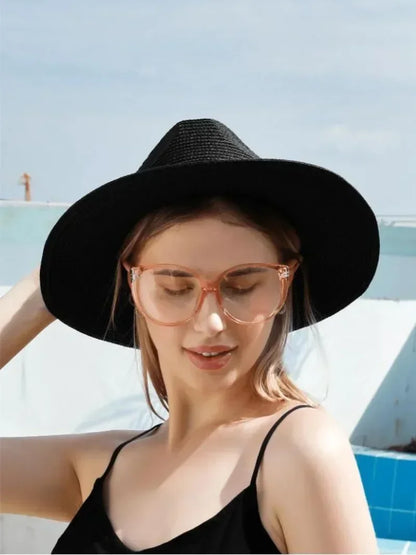 Big Size XL 63cm Travel Panama Jazz Straw Hat Summer Sun Hats for Women Men Wedding  Wide Brim Fedora Straw Beach Hat UV UPF 50+
