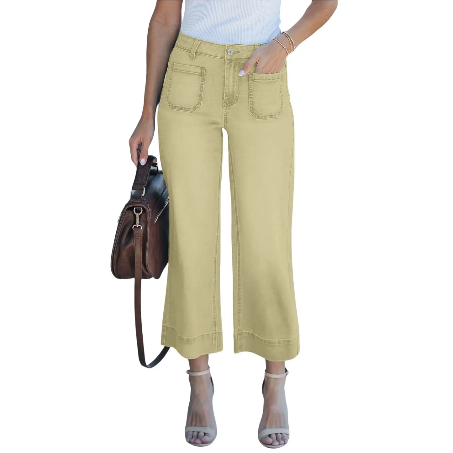 Fashionable Casual Straight Leg Jeans Washed Denim Nine-Piece
