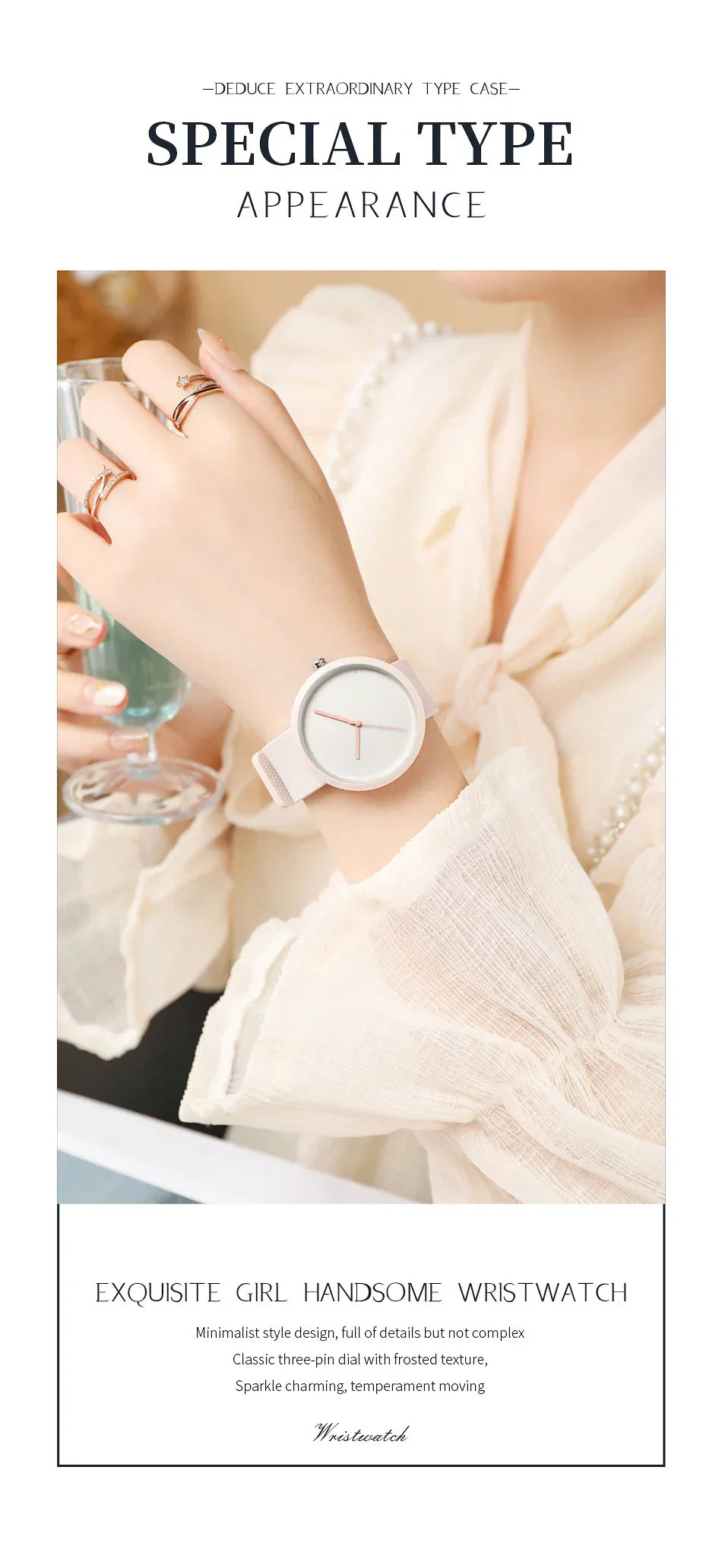 Minimalism Watch For Women 41mm Case with PVD Finish Rubber Strap