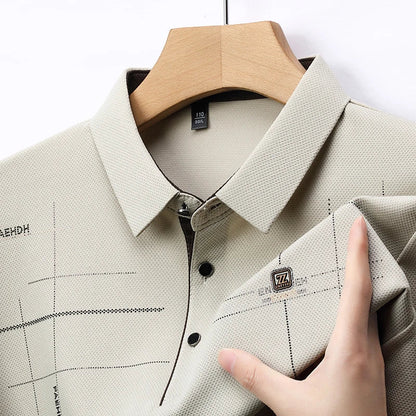 2025 Latest Autumn New Men's Long Sleeve Polo Shirt Middle Aged Business Comfortable Solid Color Men's Collar T-shirt