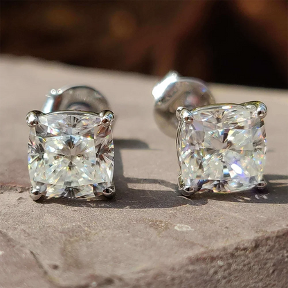 Certified Cushion Cut Moissanite Diamond Stud Earrings 0.5/1ct 925 Sterling Silver Plated 18k Gold Earring for Women Men
