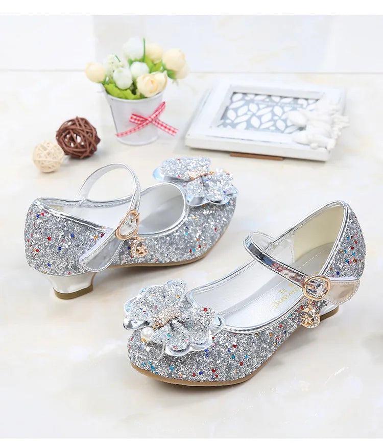 2026 Spring New Children's Shoes  Princess Shoes Girl's Fashion Sandals Crystal Princess Shoes Blue Pink Silver
