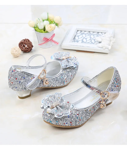 2026 Spring New Children's Shoes  Princess Shoes Girl's Fashion Sandals Crystal Princess Shoes Blue Pink Silver