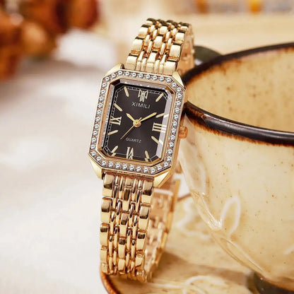 Fashion Rectangle Women Watches Ladies Rhinestone Quartz Watch Bracelet Strap Wristwatch Reloj Mujer（Without Box）