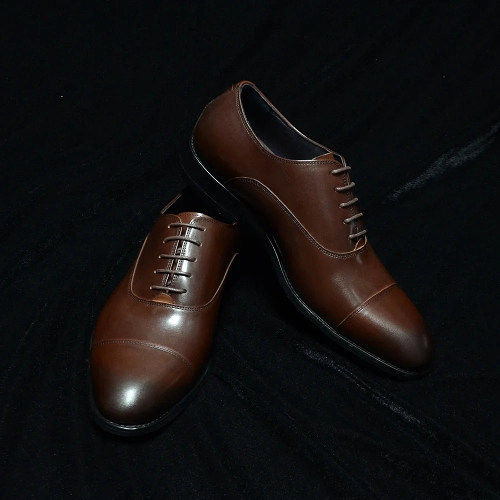 Genuine Leather Handmade Men's Oxford Dress Shoes Cap Toe Lace-Up Classic Business Office Shoe Wedding Party Formal Shoes Man