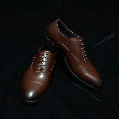 Genuine Leather Handmade Men's Oxford Dress Shoes Cap Toe Lace-Up Classic Business Office Shoe Wedding Party Formal Shoes Man