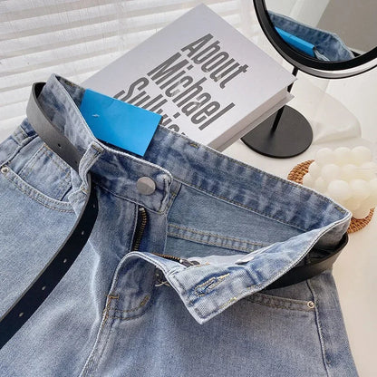 Women's Denim Shorts High-Waisted Thin Loose-Fit Jeans