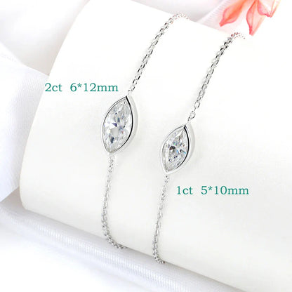 1CT 2CT Marquise Cut Moissanite Bracelets for Women 15-20cm Chain Adjustable Lab Diamond Jewelry 925 Sterling Silver