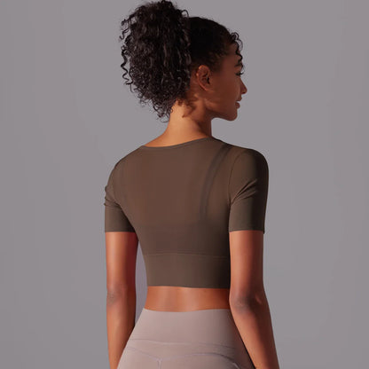 Women's Mesh Yoga Shirt Sexy Short Sleeve T-Shirt Sport Top Blouse Cover Up Quick Dry Gym Clothes Running Fitness Tank Sportwear
