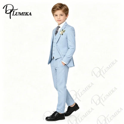 Boys' 4-Piece Slim Fit Suit Set in Sky Blue for Weddings & Graduation