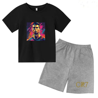 Summer Kids Ball Wear Creative Pattern Football Set T-shirt + Shorts Boys Girls 3-13 Years Old Sports Quick Drying T-shirt Set