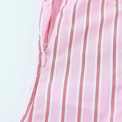 Women Fashion With Bow Striped Backless Side Zipper Tops Vintage Thin Straps V-Neck Female Chic Lady Camis