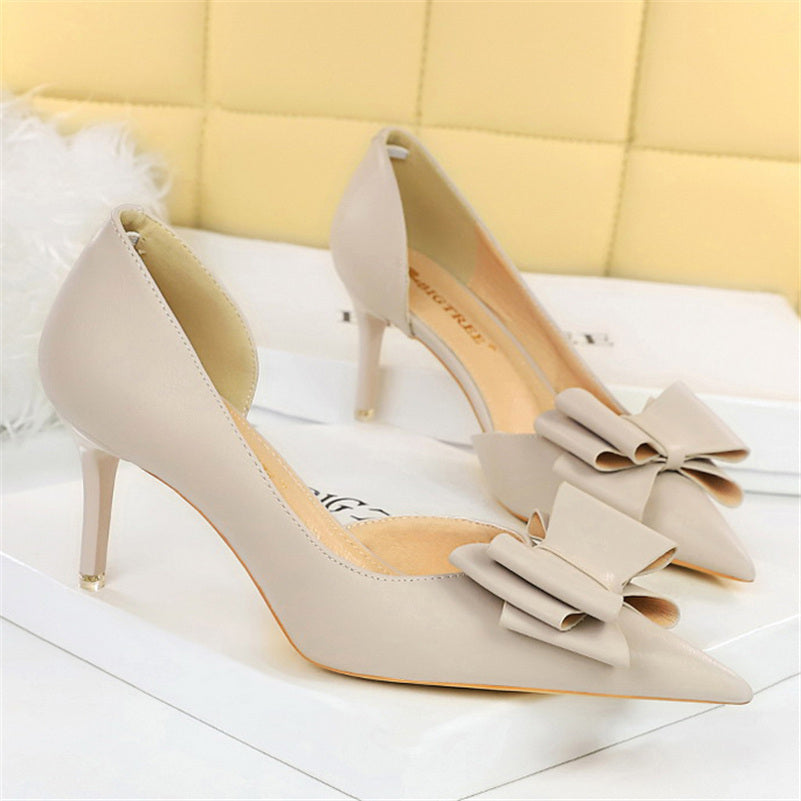 Women 7.5cm 10cm High Heels Korean Pumps Scarpins Cute Bow Middle Low Heels Lady Fetish Sweet Wedding Bridal Yellow Blue Shoes