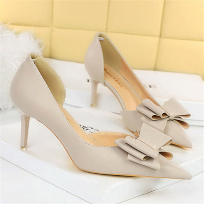 Women 7.5cm 10cm High Heels Korean Pumps Scarpins Cute Bow Middle Low Heels Lady Fetish Sweet Wedding Bridal Yellow Blue Shoes