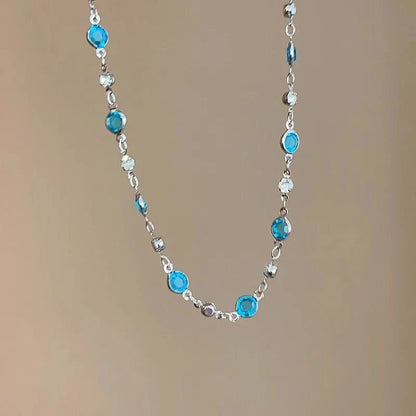 Romantic Blue Crystal Butterfly Necklace for Women Girls Simple Shiny Zircon Bilayer Choker Clavicle Chain New Fine Jewelry