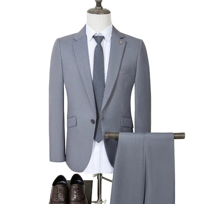 High Quality Men's Suit Slim Fit Solid Color Suit Formal Business Office Single Breasted Coat Pants 2 Pieces Set