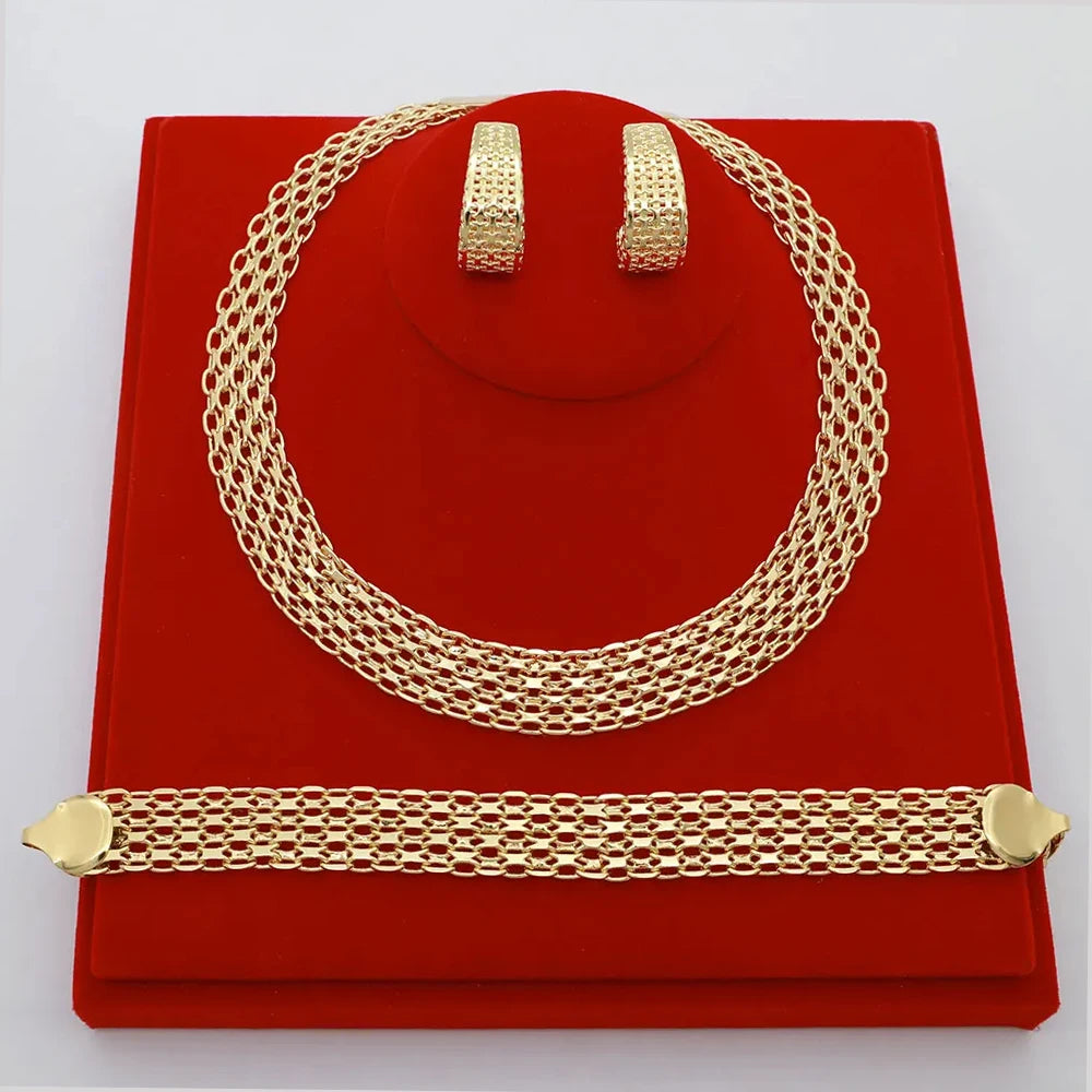High Grade African Jewelry Women Necklace Bracelet Moderate Size Copper Earring Neck Chain 45CM Hip Hop Wholesale Accessories