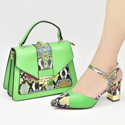 New Design Italian Shoe and Bag Set for Party In Women Ladies Shoes and Sandals Snake Print Heels Wedding Shoes for Women Bride