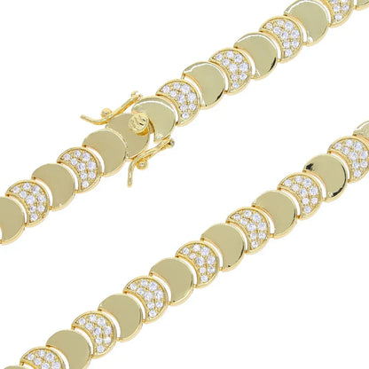 Gold Color Fashion Women Jewelry Set Geometric Shiny Plain Paved 5A CZ Moon Shaped Chain Choker Necklace Bracelet