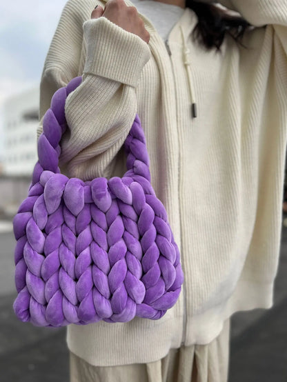 Velvet Bag DIY Hand Woven Bag Crystal Velvet Core Spun Yarn Woven Bag Hand-held Mailman Bag Velvet Handbag New