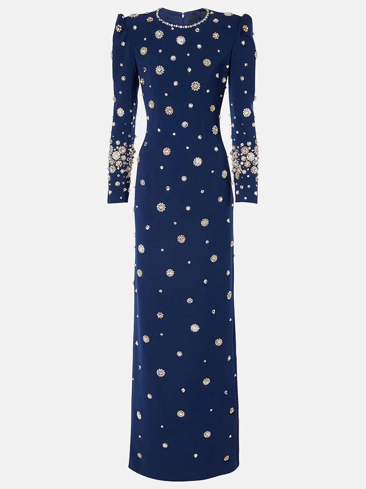 Fashion 2026 Designer Party Vestido Women's Formal Long Sleeve Luxurious Beaded Long Maxi Dress