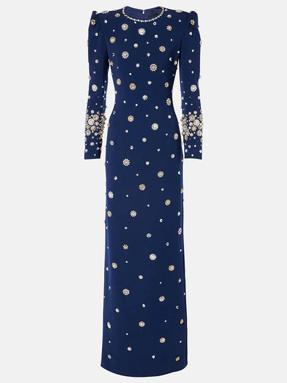 Fashion 2026 Designer Party Vestido Women's Formal Long Sleeve Luxurious Beaded Long Maxi Dress
