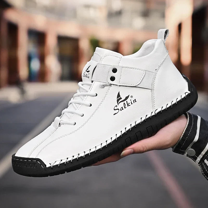 Handmade Leather Casual Men Shoes Design Sneakers Man Breathable Leather Shoes Men Ankle Boots Outdoor