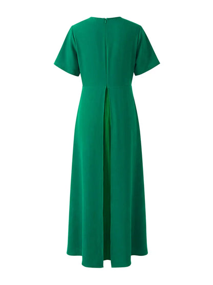 Elegant Women's Wedding Banquet Peplum Dress 2025 New Short Sleeves Pleated Irregular Hem Party Evening Maxi Dresses