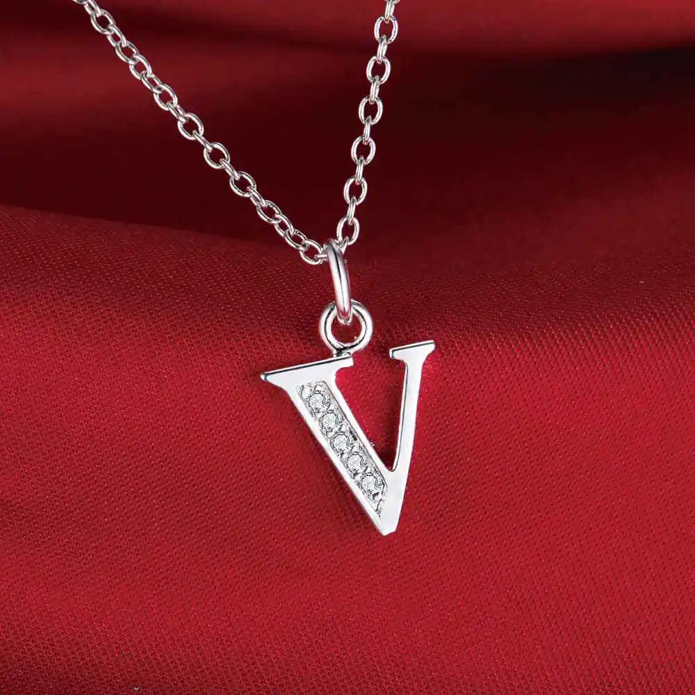 26 Letters 925 Sterling Silver Necklace Pendant Zircon For Women Exquisite Student Girlfriend Jewelry Accessories Wedding Gift