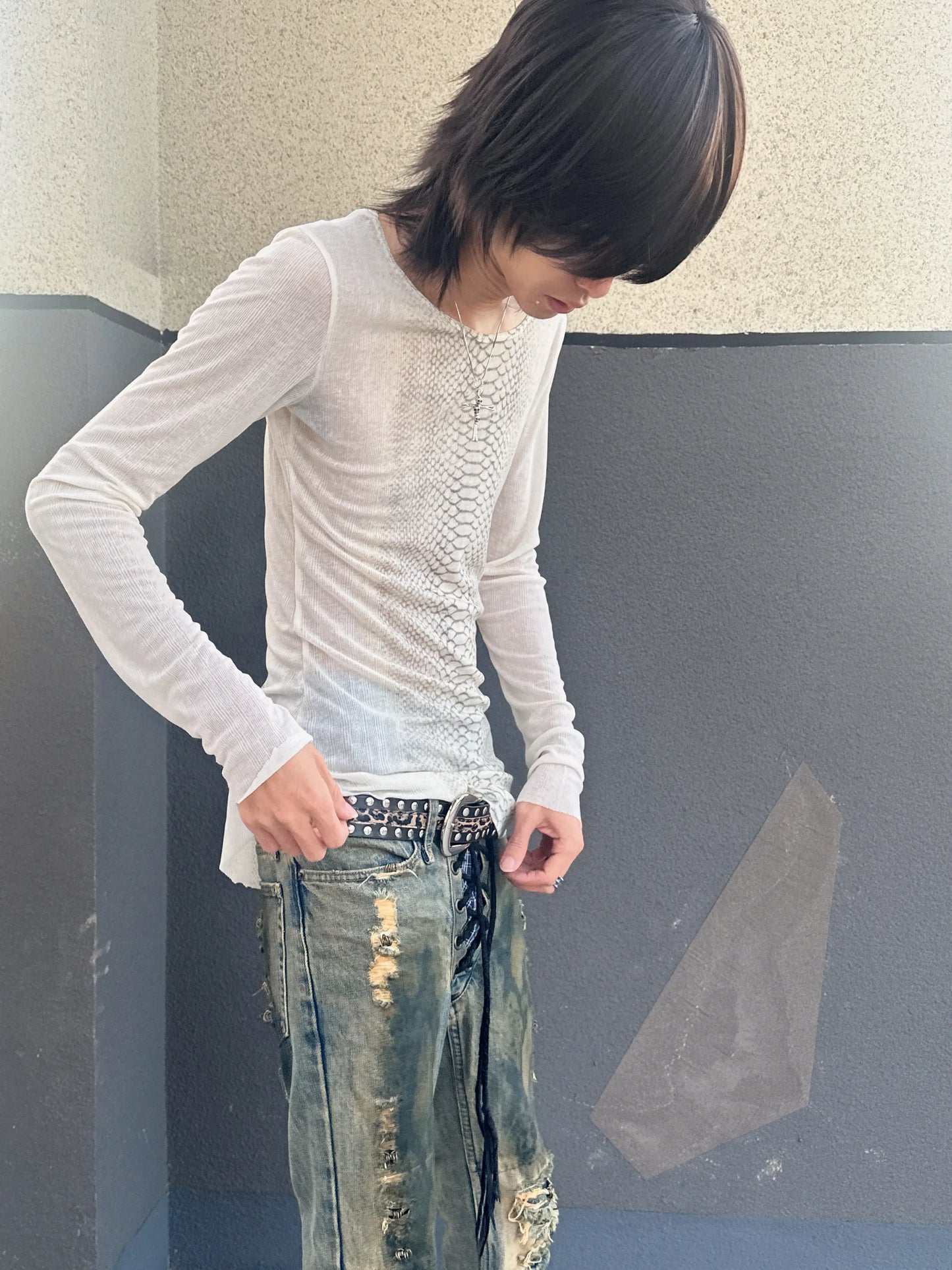 Y2k Snakeskin Print T-shirt Grunge Aesthetics Long Sleeve Knitted Tops Vintage 2000s Streetwear American Retro