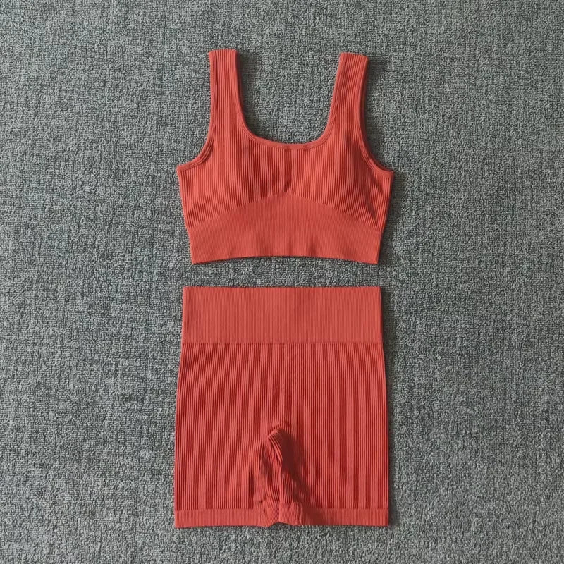 WAREBALL 2PCS Women Yoga Set Gym Set Sexy Bra Seamless Sports Shorts Workout Running Clothing Gym Wear Athletic Sport Suit