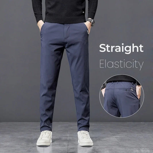Spring Autumn Men's Golf Casual Pants Solid Color Elastic Waist Design Business Trousers Straight Stretch Korean New Male Pants
