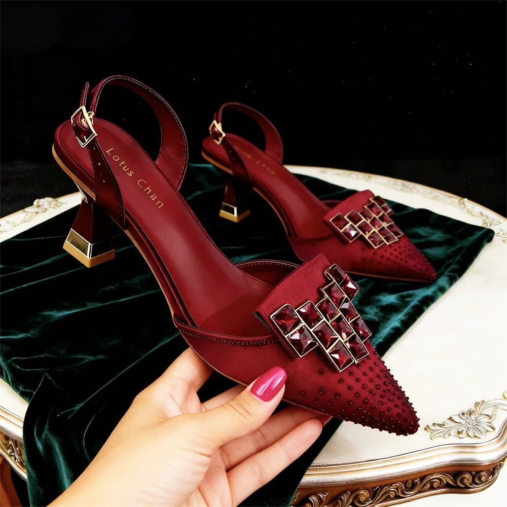 2026 High-heeled Sandals Rhinestone Embellished Pointed Toe Pumps for Women Wedding Party Dress Shoes