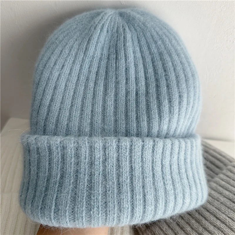 Winter Dome Brimless Casual Hat Warm Rabbit Fur Knit Hat women's double-layer Thick Wool Hat Casual Hat Toe Cap Cold Hat 4m868