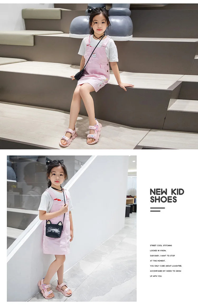 2026 New Summer Girls Sports Sandals Love Heart Decor Soft Non-Slip Beach Sandals For 3-12 Years Old Kids