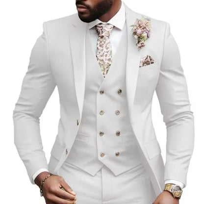 Casual Jacket Vest Pants 3Pcs Elegant Pink Wedding Suits for Men Slim Fit Notch Lapel Blazer Best Man Groom Suit Male Tuxedo Set