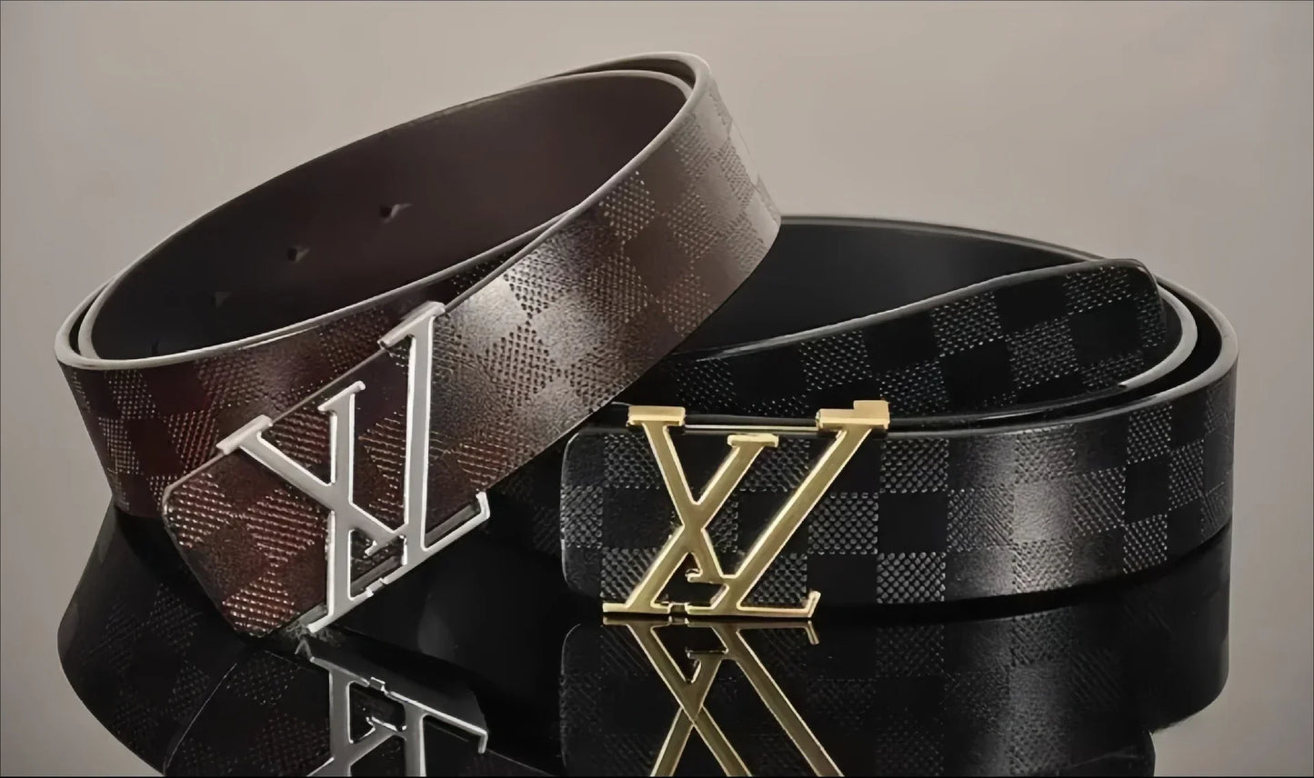Light Luxury Mens Leather Belt Smooth Buckle Genuine Cowhide Perforated Pattern Fashion Trendy High End Versatile