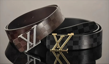 Light Luxury Mens Leather Belt Smooth Buckle Genuine Cowhide Perforated Pattern Fashion Trendy High End Versatile