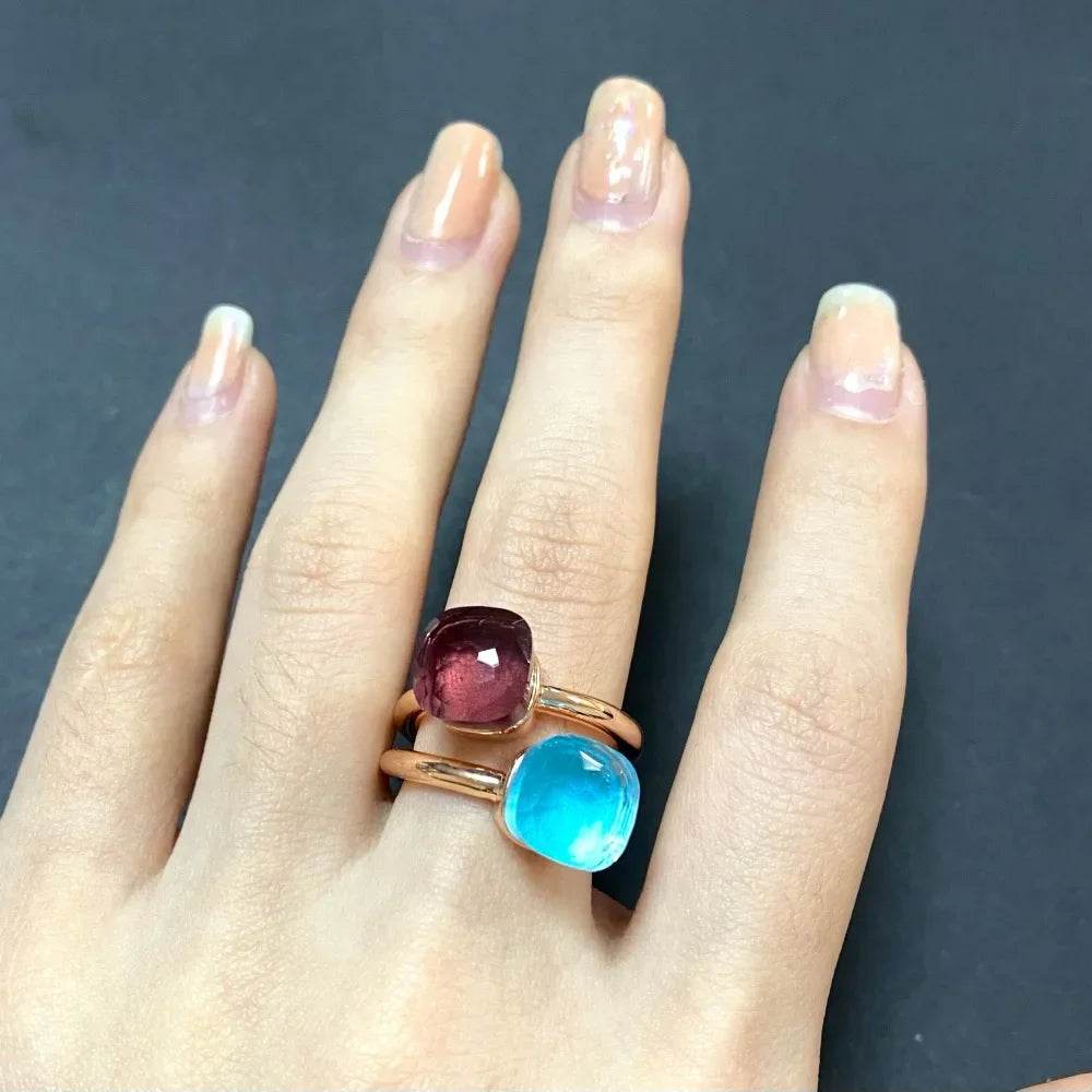 2Pcs/Set Fashion Stacked Candy Ring Women Mix Color Crystal Jewelry 30 Colors Trendy Gift for Valentine's Day