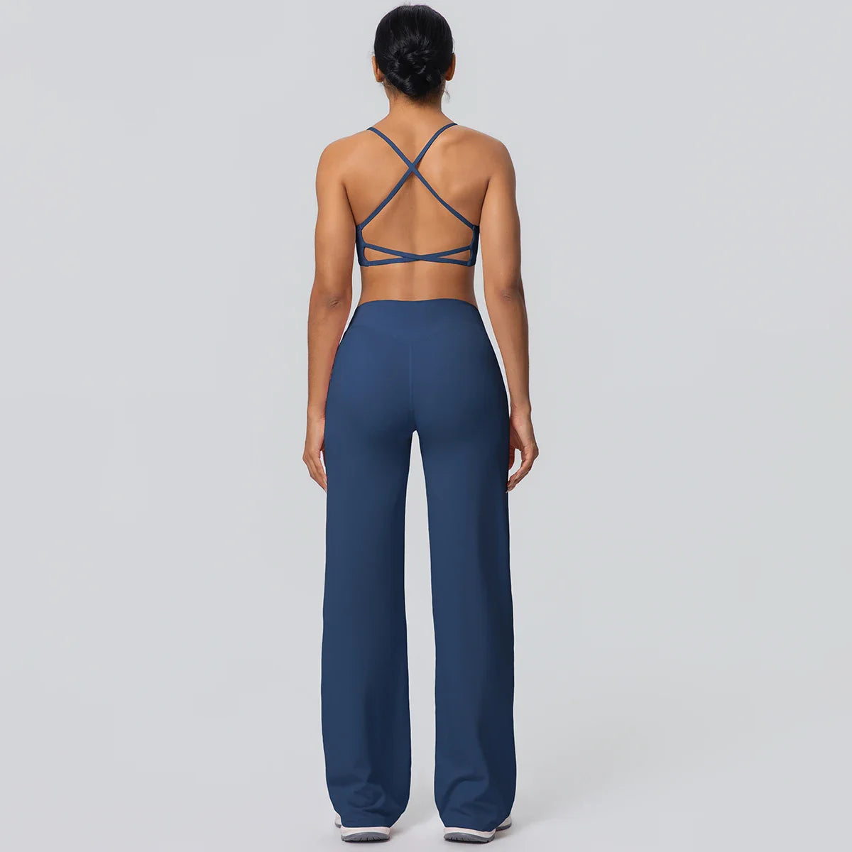 Women Gym Sports Yoga Suit Sexy Beautiful Back Yoga Underwear With Chest Pad Solid Color High Waisted Wide Leg Pants Yoga Set