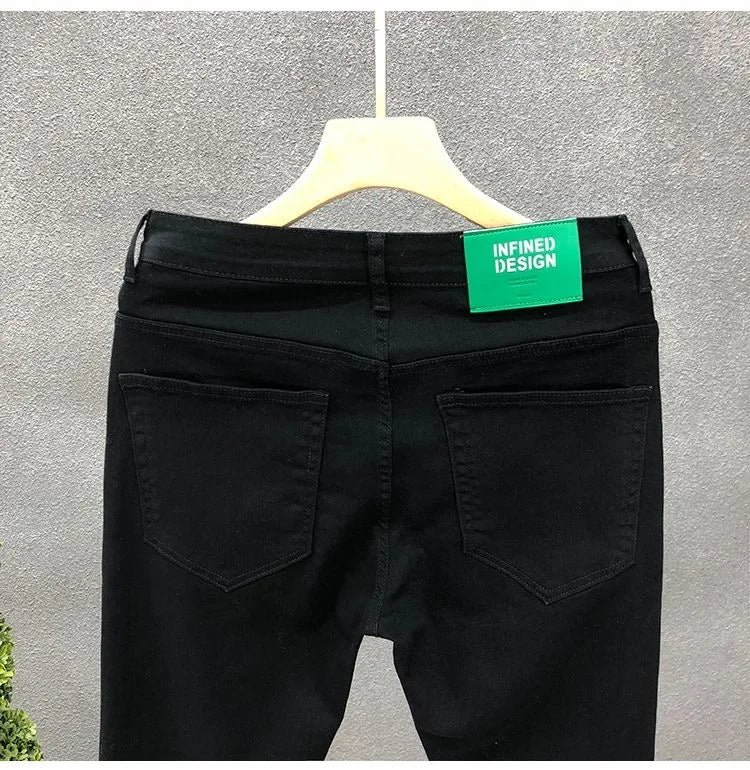2023 Spring and Autumn New Classic Fashion Solid Color Elastic Casual Jeans Men's Comfortable High-Quality Small Foot Pants 36