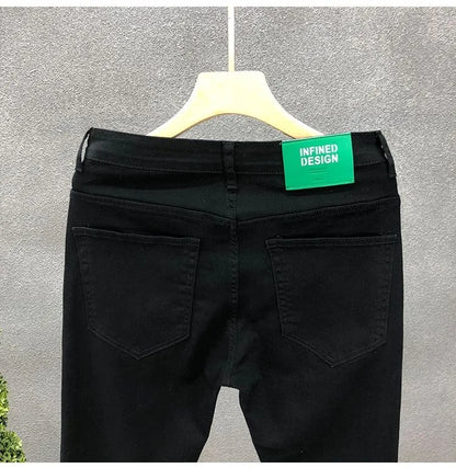 2023 Spring and Autumn New Classic Fashion Solid Color Elastic Casual Jeans Men's Comfortable High-Quality Small Foot Pants 36