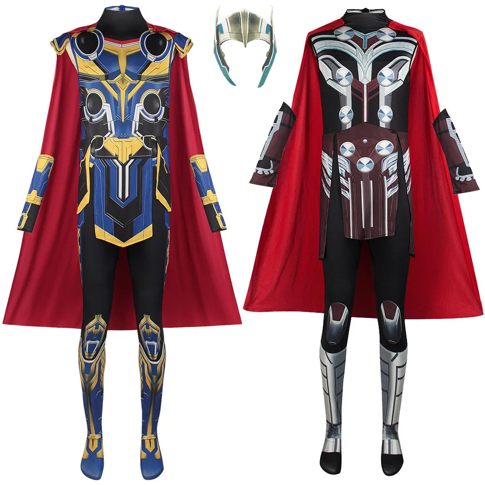 Thor Jane Cosplay Costume Adult Boys Girl Jumpsuit Halloween COS Bodysuit Carnival Party Outfits Cape for Men Women Boy Girl
