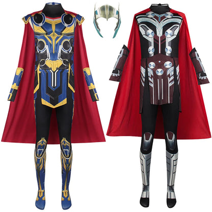 Thor Jane Cosplay Costume Adult Boys Girl Jumpsuit Halloween COS Bodysuit Carnival Party Outfits Cape for Men Women Boy Girl
