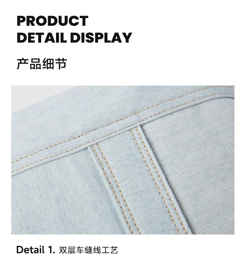 Unisex Utility Canvas Leather Zipper Tote Bag Casual Denim Daily Shopping Handbag Women Man Durable Student School Book Bag